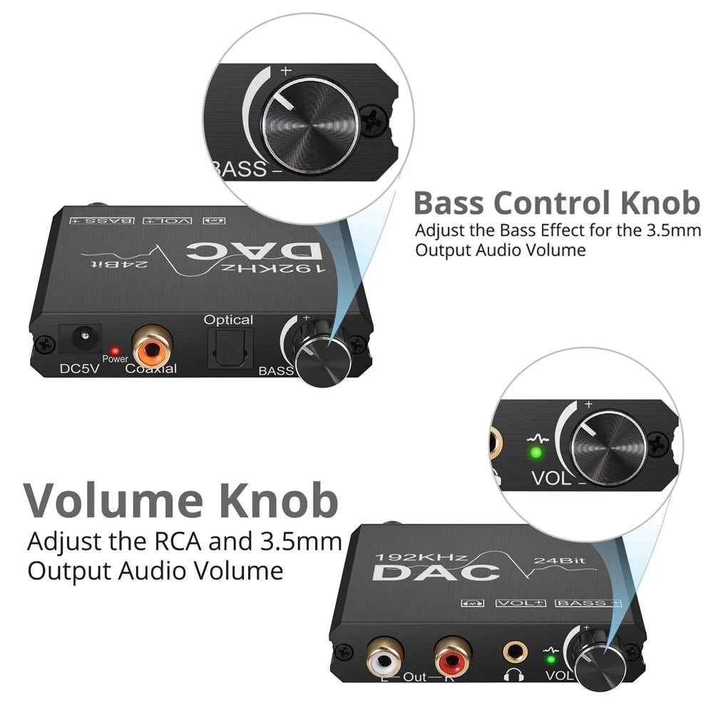 DAC Digital To Analog Audio Converter SPDIF Optical Toslink Coaxial To Stereo RCA LR  Jack Output 5