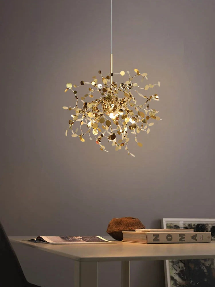 Nordic LED Chandelier, Stainless Steel Chrome Leaf Design for Living Room, Dining Room Bar Table, Modern Personality