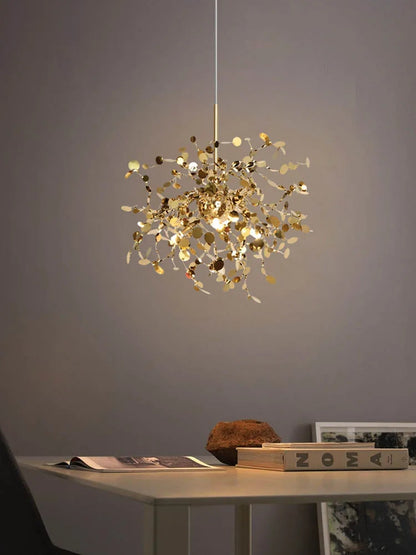 Nordic LED Chandelier, Stainless Steel Chrome Leaf Design for Living Room, Dining Room Bar Table, Modern Personality