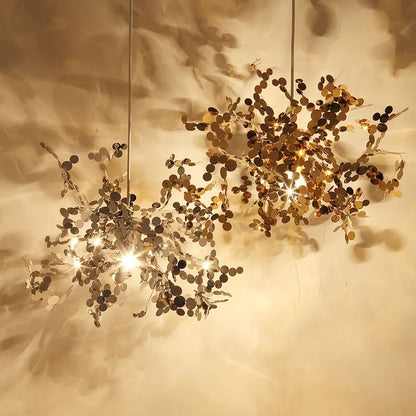 Nordic LED Chandelier, Stainless Steel Chrome Leaf Design for Living Room, Dining Room Bar Table, Modern Personality
