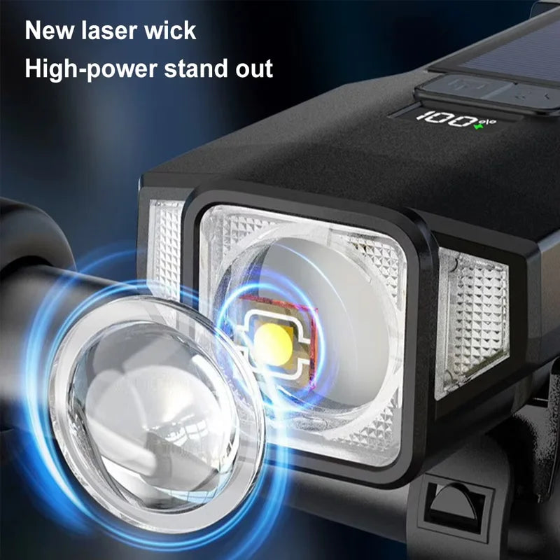 Zoom Bicycle Front Light Bike Light Solar Power Highlight LED With COB Red Side Lamp Durable Rechar 4