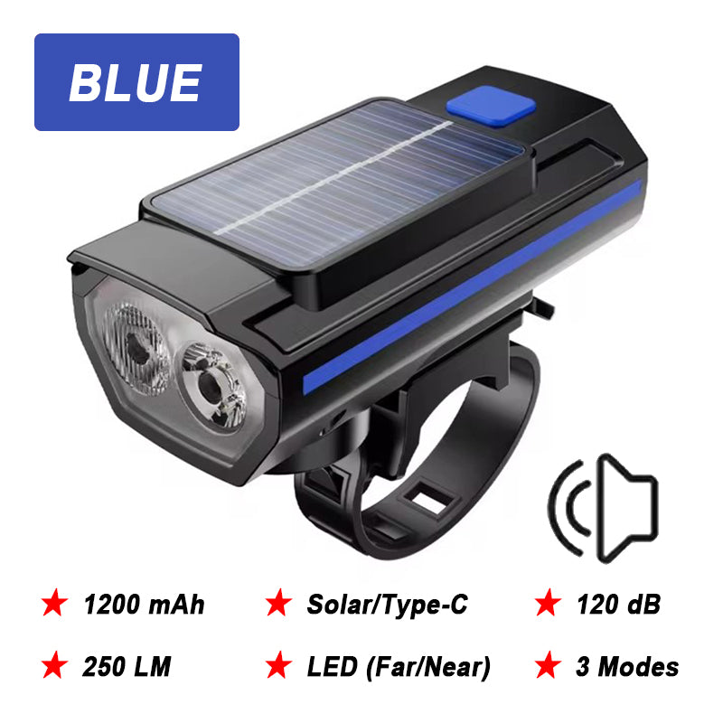 Zoom Bicycle Front Light Bike Light Solar Power Highlight LED with COB Red Side Lamp, Durable Rechargeable Cycling