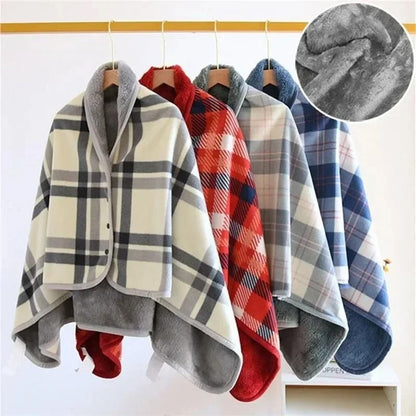 Thick Plaid Wearable Blanket with Buttons Soft Fleece Shawl Throw
