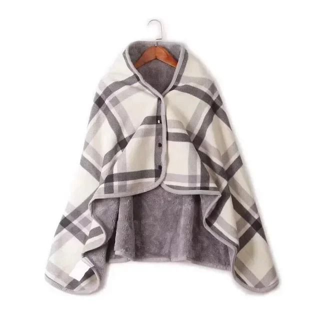 Thick Plaid Wearable Blanket With Buttons Soft Fleece Shawl Throw 11