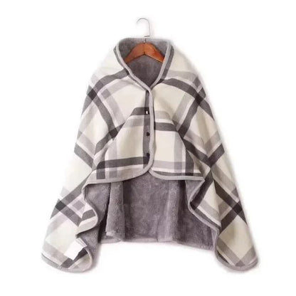 Thick Plaid Wearable Blanket With Buttons Soft Fleece Shawl Throw 11