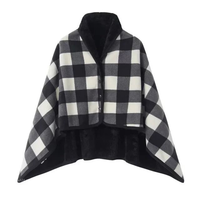Thick Plaid Wearable Blanket With Buttons Soft Fleece Shawl Throw 14