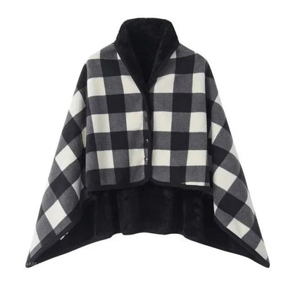 Thick Plaid Wearable Blanket With Buttons Soft Fleece Shawl Throw 14