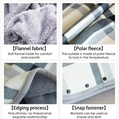 Thick Plaid Wearable Blanket With Buttons Soft Fleece Shawl Throw 2