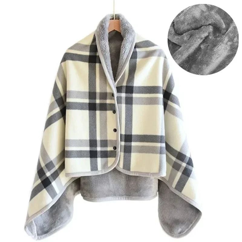 Thick Plaid Wearable Blanket With Buttons Soft Fleece Shawl Throw 5