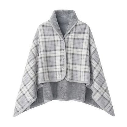 Thick Plaid Wearable Blanket With Buttons Soft Fleece Shawl Throw 6
