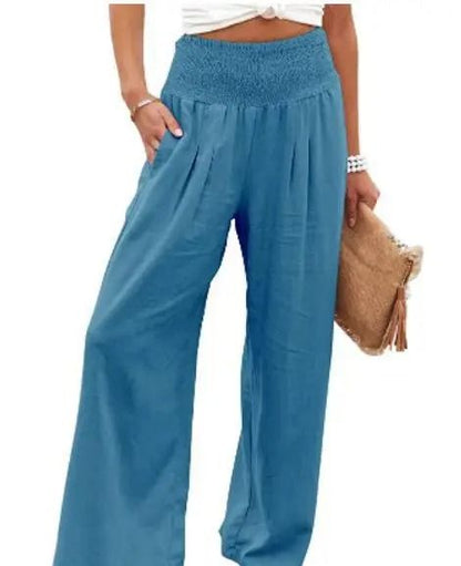 Women Drawstring Wide Leg Casual Pants Mid Waist Beach Trousers 20