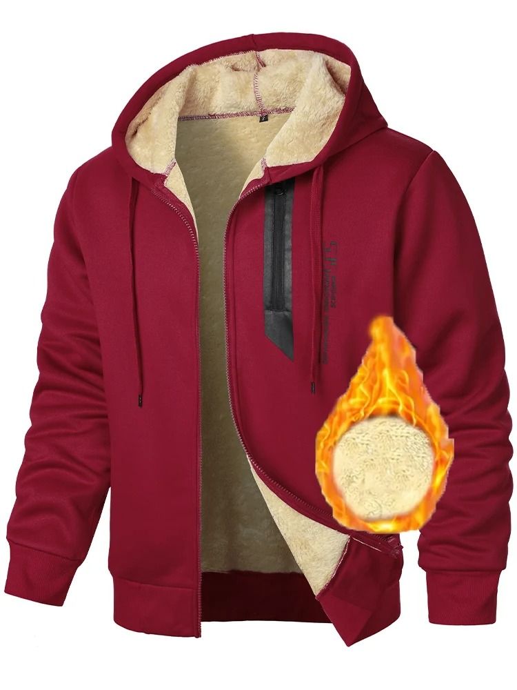 Men Lamb Fleece Zip Hoodie Thick Warm Sherpa Jacket 9