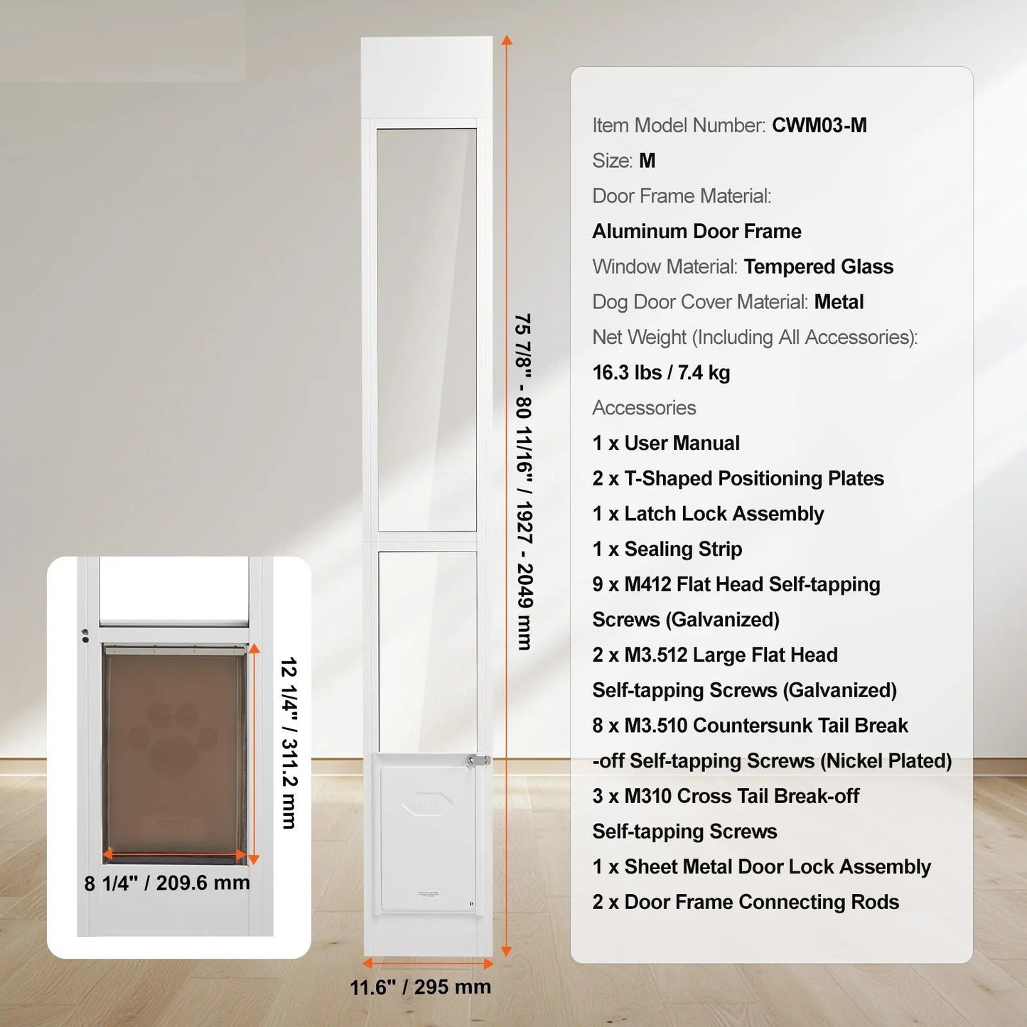 Adjustable Sliding Glass Pet Door With Aluminum Frame And Tempered Glass 6