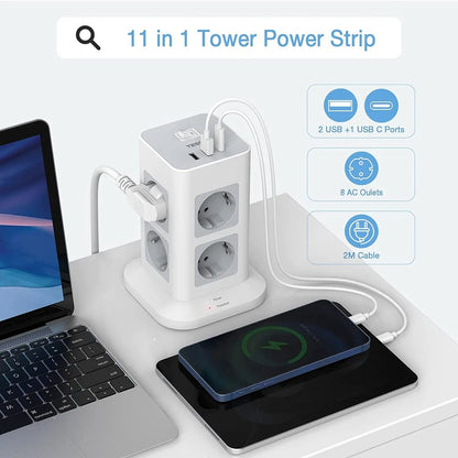 Compact Tower Power Strip With USB A USB C And A Long Extension Cord 1
