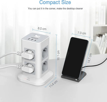 Compact Tower Power Strip With USB A USB C And A Long Extension Cord 5