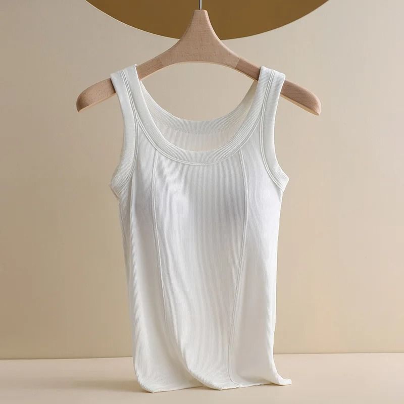 Plus Size Seamless Tank Top With BuiltIn Chest Pads Breathable Knit Camisole 9
