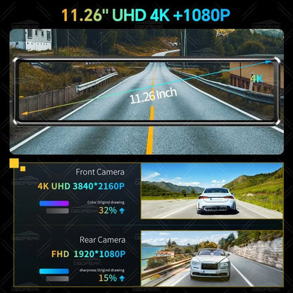 Premium 4K Smart Mirror Dash Cam with CarPlay Android Auto Dual Lens GPS Navigation