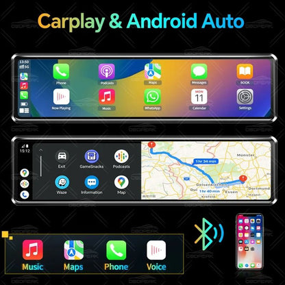 Premium 4K Smart Mirror Dash Cam With CarPlay Android Auto Dual Lens GPS Navigation 1