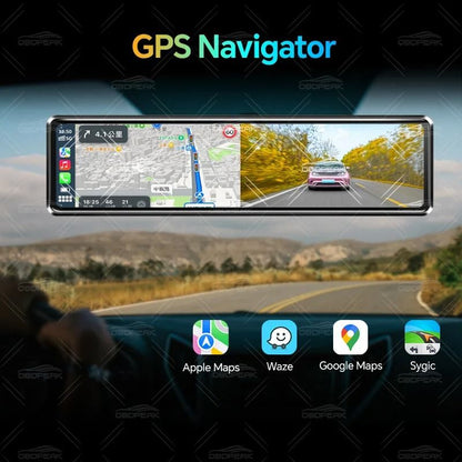 Premium 4K Smart Mirror Dash Cam With CarPlay Android Auto Dual Lens GPS Navigation 2