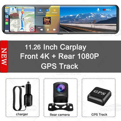 Premium 4K Smart Mirror Dash Cam With CarPlay Android Auto Dual Lens GPS Navigation 6