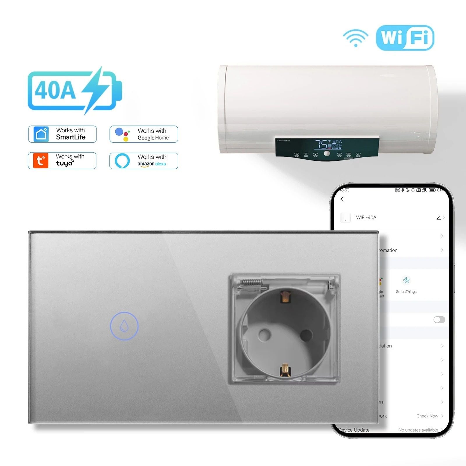 Smart Wall Switch For WiFi Controlled Water Heater With Voice And App Control 13
