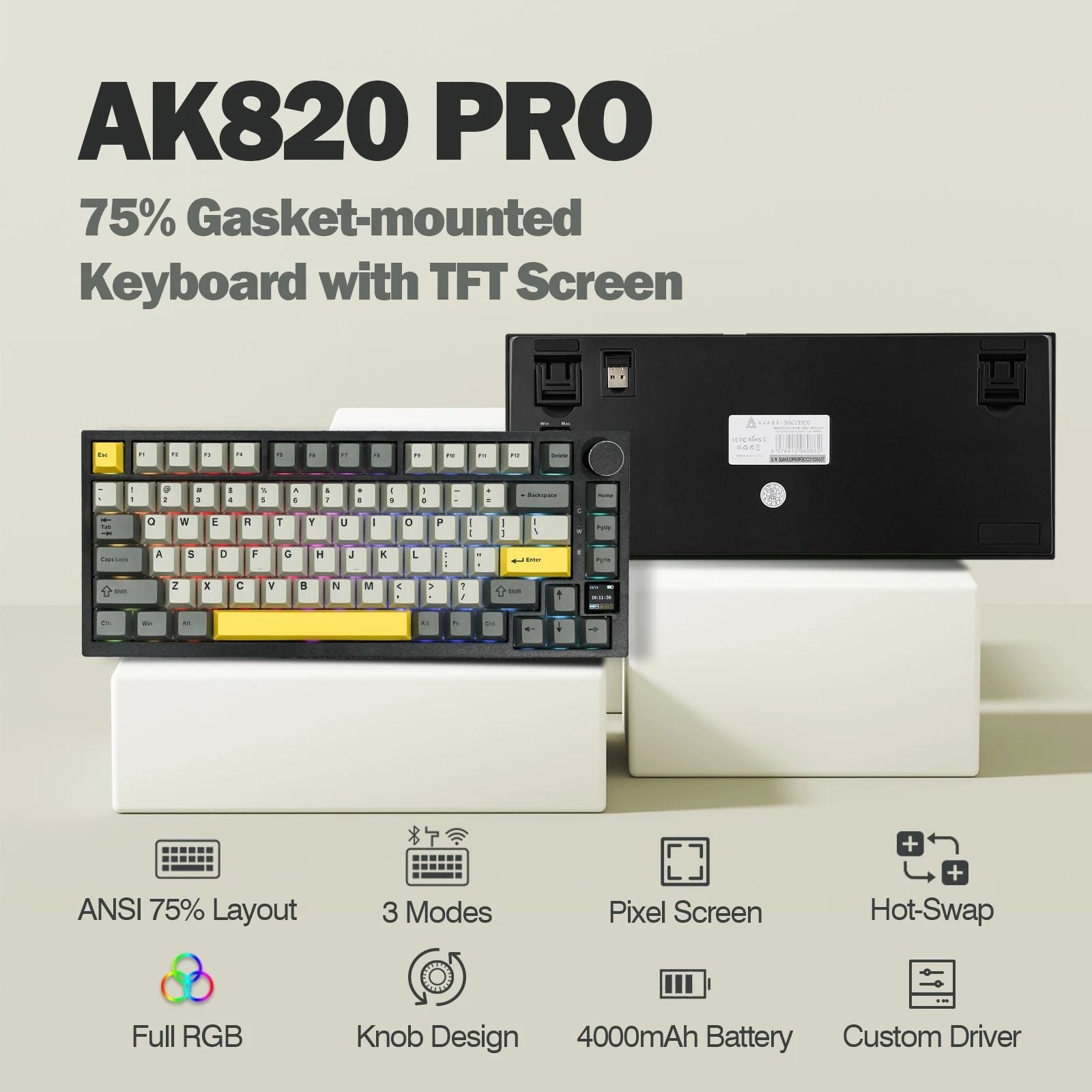 Premium Wireless Mechanical Keyboard With TFT Display 1