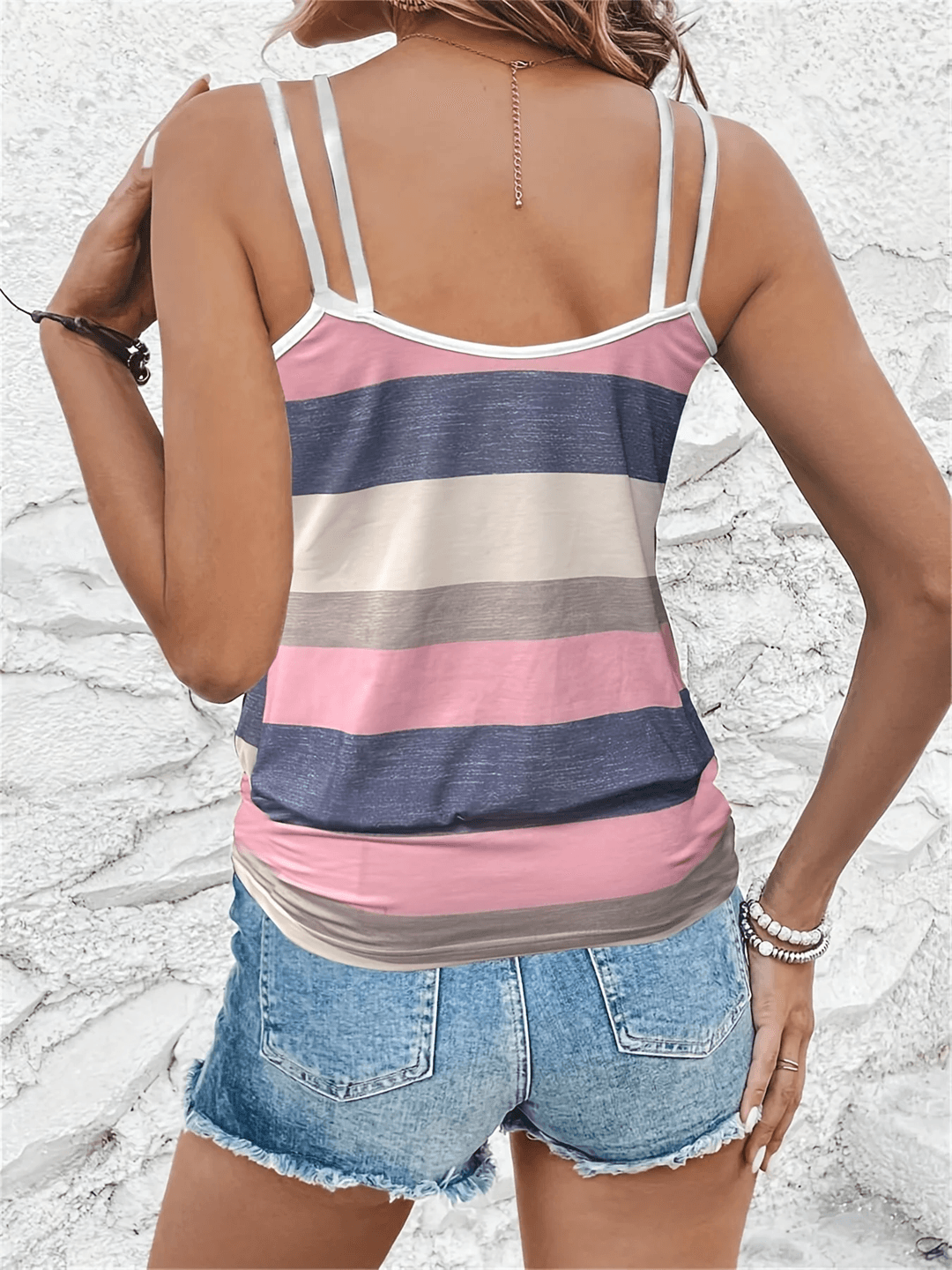 Womens Color Block Striped Camisole Casual Summer Tank Top 1