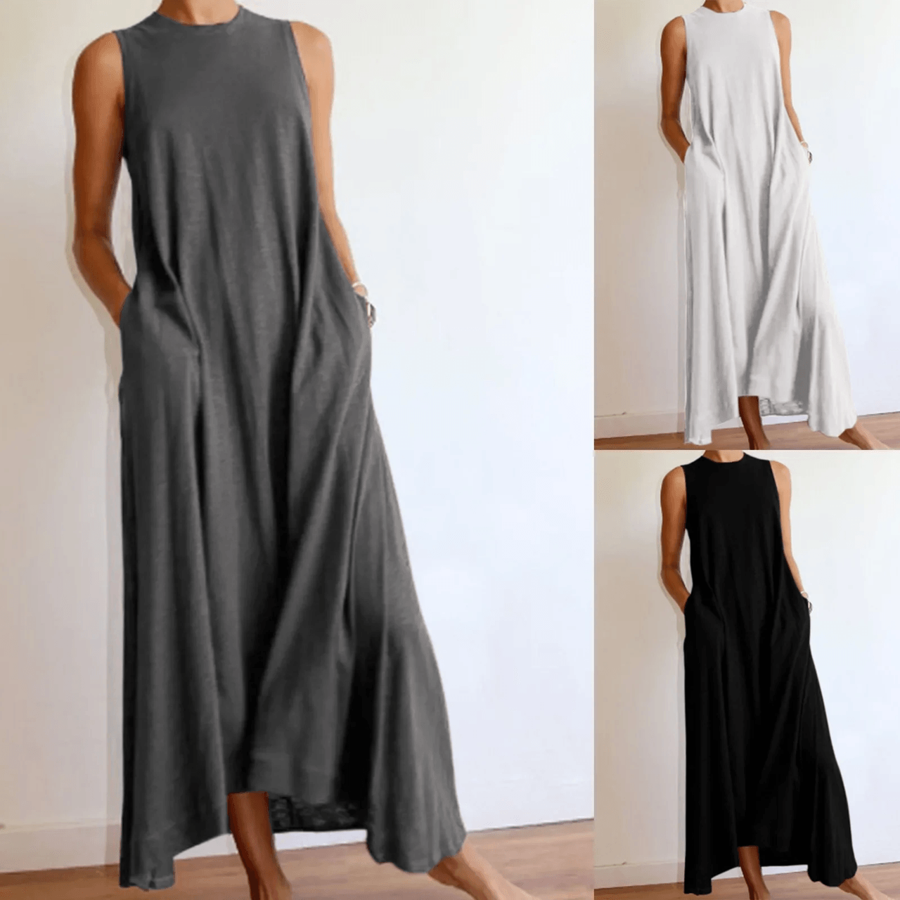 Plus Size Knit Summer Dress Womens Casual Round Neck Long Dress