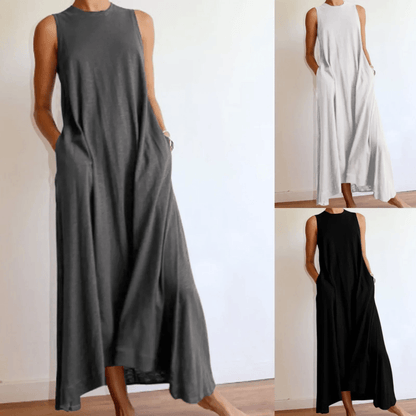 Plus Size Knit Summer Dress Womens Casual Round Neck Long Dress