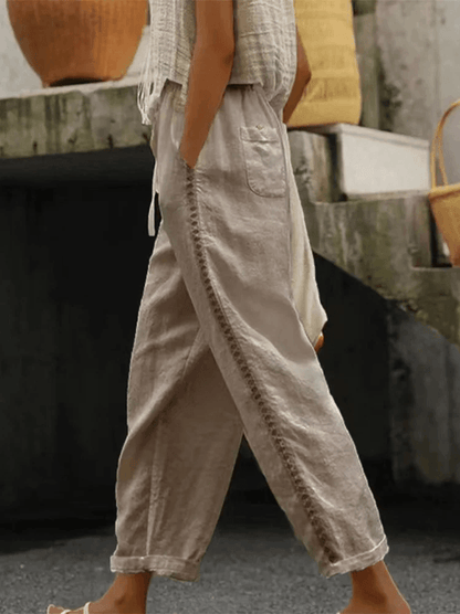 Womens White Lace Cropped Pants Casual Summer Loose Fit Trousers 2