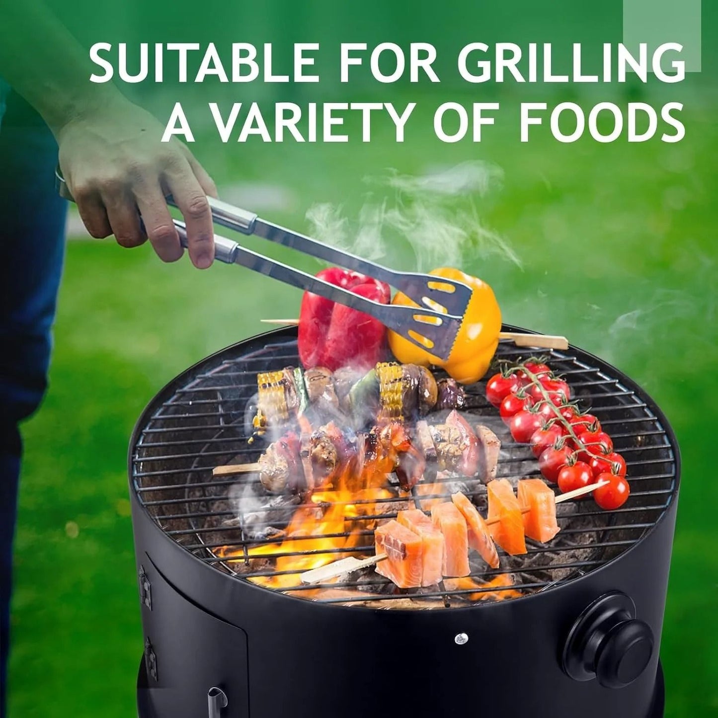 Vertical Charcoal BBQ Smoker 17 Inch Portable 3 In 1 Outdoor Grill With Thermometer 5