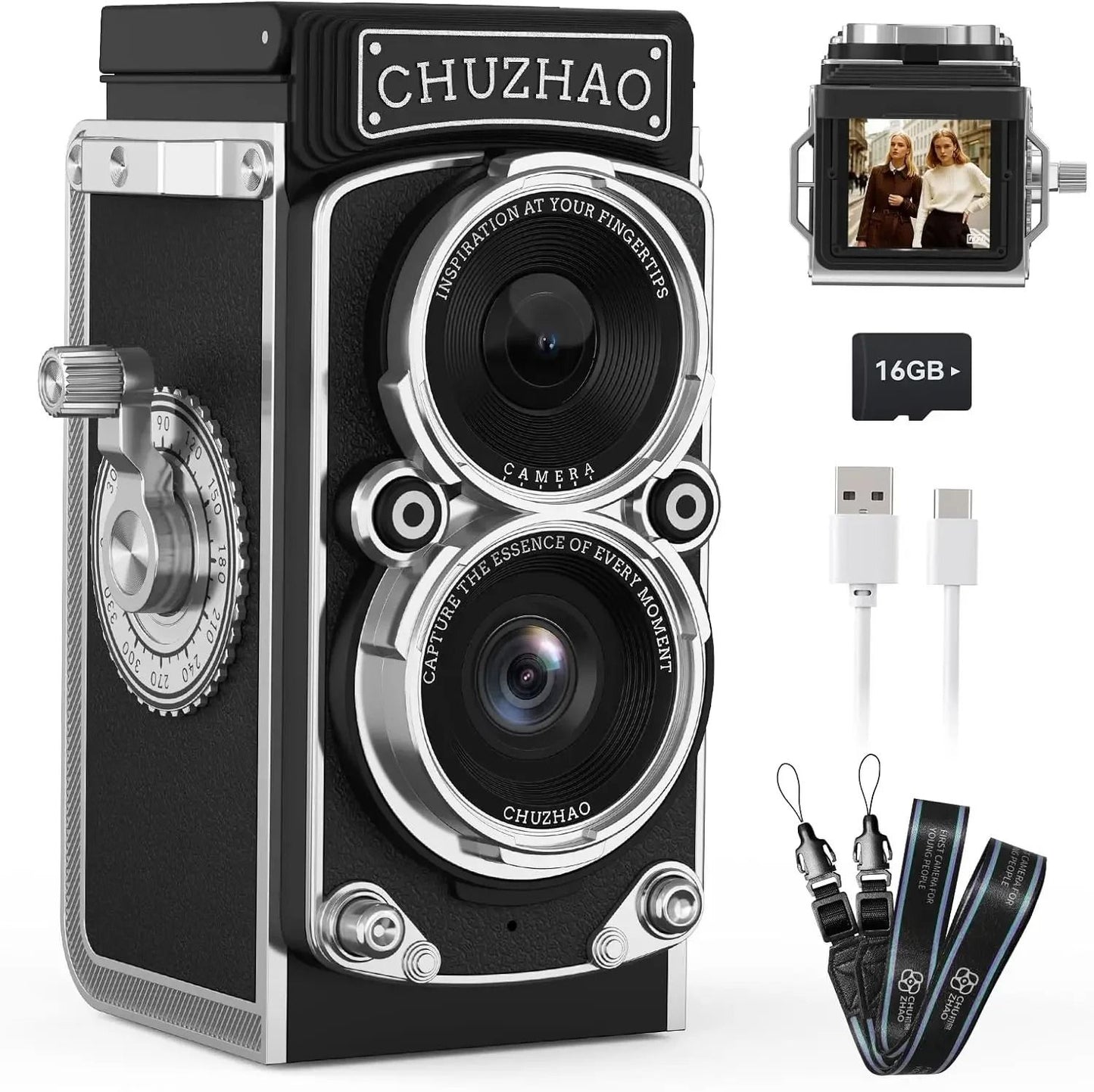 CHUZHAO Vintage Mini Digital Camera 12MP 1080P Vlogging Gift For Teens Adults Kids 5