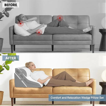 3 Piece Adjustable Wedge Pillow Set For Sleeping Back Pain Relief And Acid Reflux 3