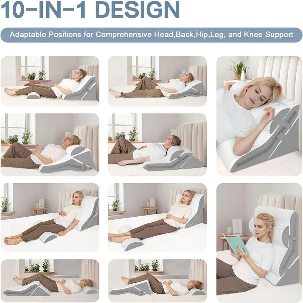 3 Piece Adjustable Wedge Pillow Set For Sleeping Back Pain Relief And Acid Reflux 5