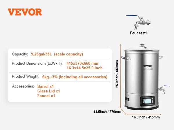 Electric Brewing System 8 Gallon Stainless Steel Home Beer Brewing Stock Pot 6