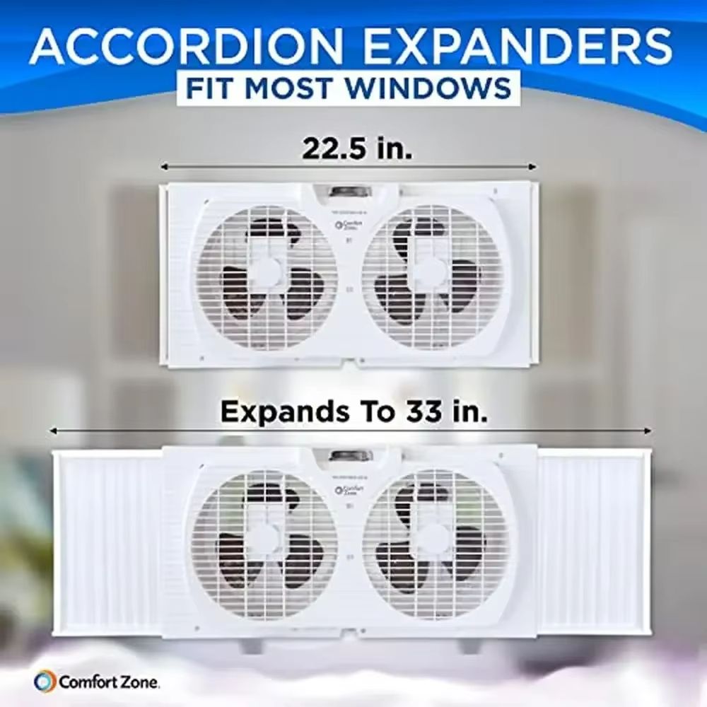 Twin Window Fan With Reversible Airflow  Dual Blade Expandable Panels  2Speed Cooling 2