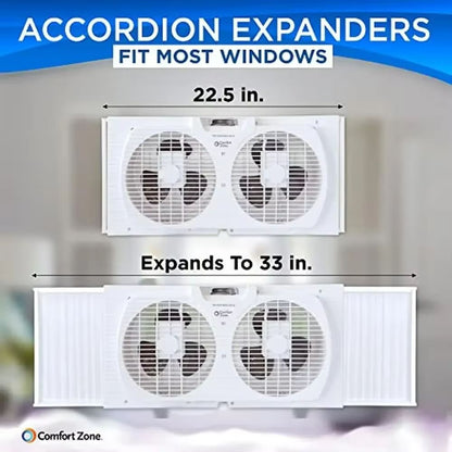 Twin Window Fan With Reversible Airflow  Dual Blade Expandable Panels  2Speed Cooling 2