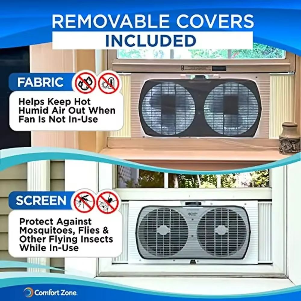 Twin Window Fan With Reversible Airflow  Dual Blade Expandable Panels  2Speed Cooling 3