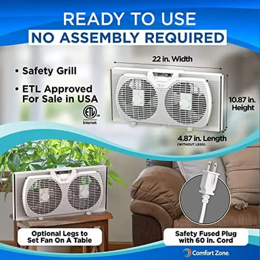 Twin Window Fan With Reversible Airflow  Dual Blade Expandable Panels  2Speed Cooling 4