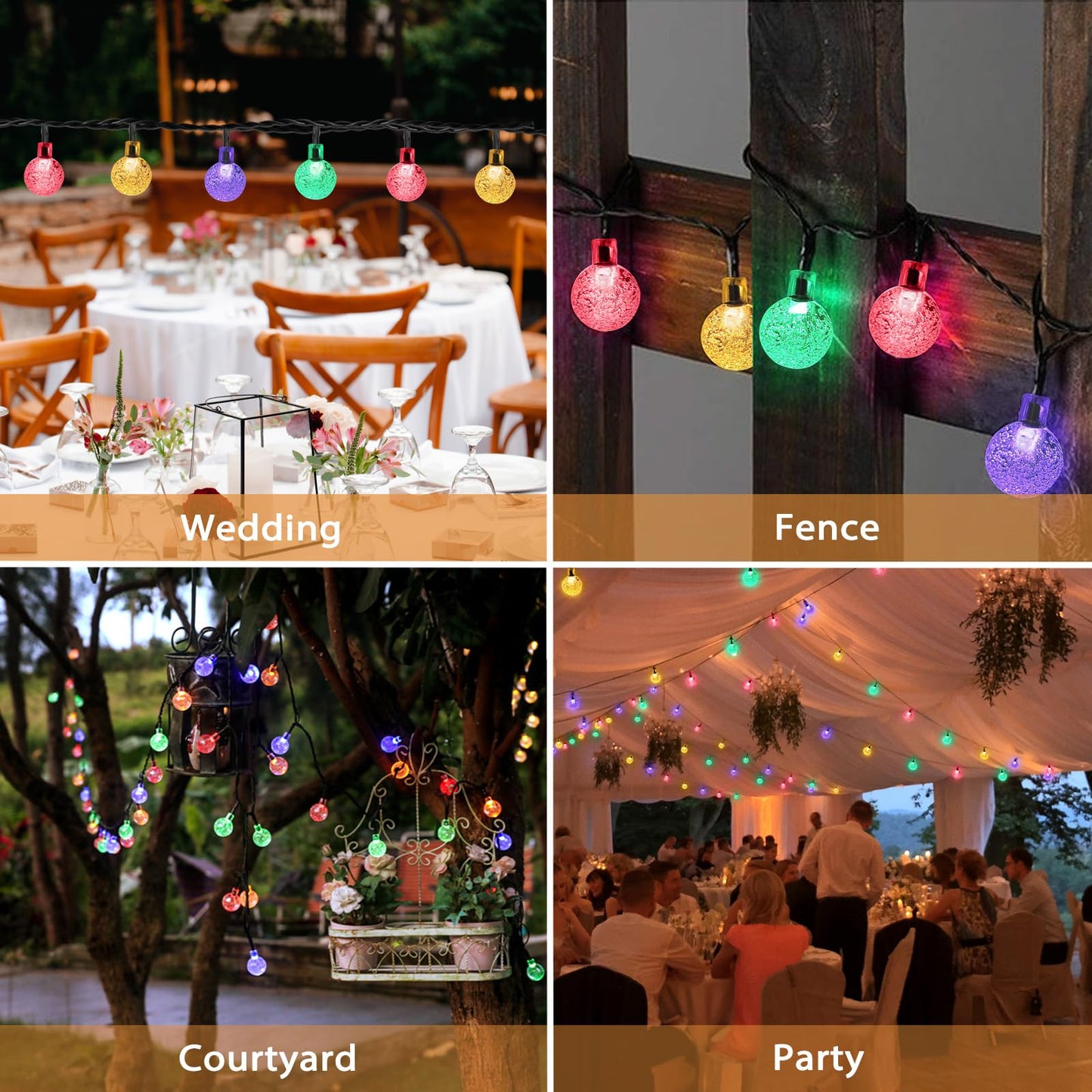 Outdoor Solar String Lights Bubble Fairy Lights for Yard, Tree, Party, Christmas, Easter, Garden Camping Decoration