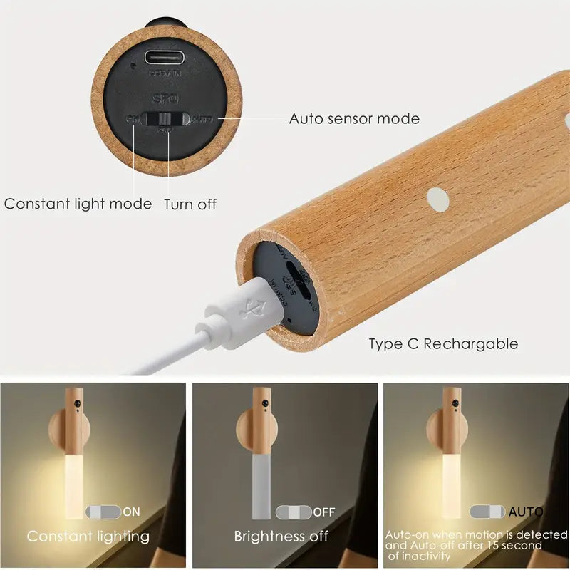 LED Smart Motion Sensor Night Light Rechargeable Magnetic Wall Lamp For Bedroom Hallway Stairs Bath 5