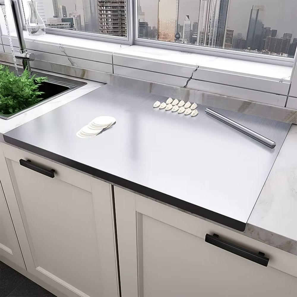 Premium Stainless Steel Cutting Board – Food Grade 304, Non-Slip Edge, Durable Kitchen Tool