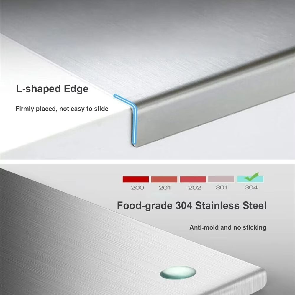 Premium Stainless Steel Cutting Board  Food Grade 304 NonSlip Edge Durable Kitchen Tool 3