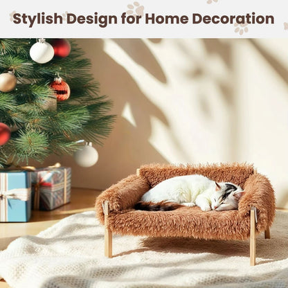 Plush Raised Cat Sofa Bed  Large Indoor Cat Bed With Wooden Legs  Soft Cushion 2