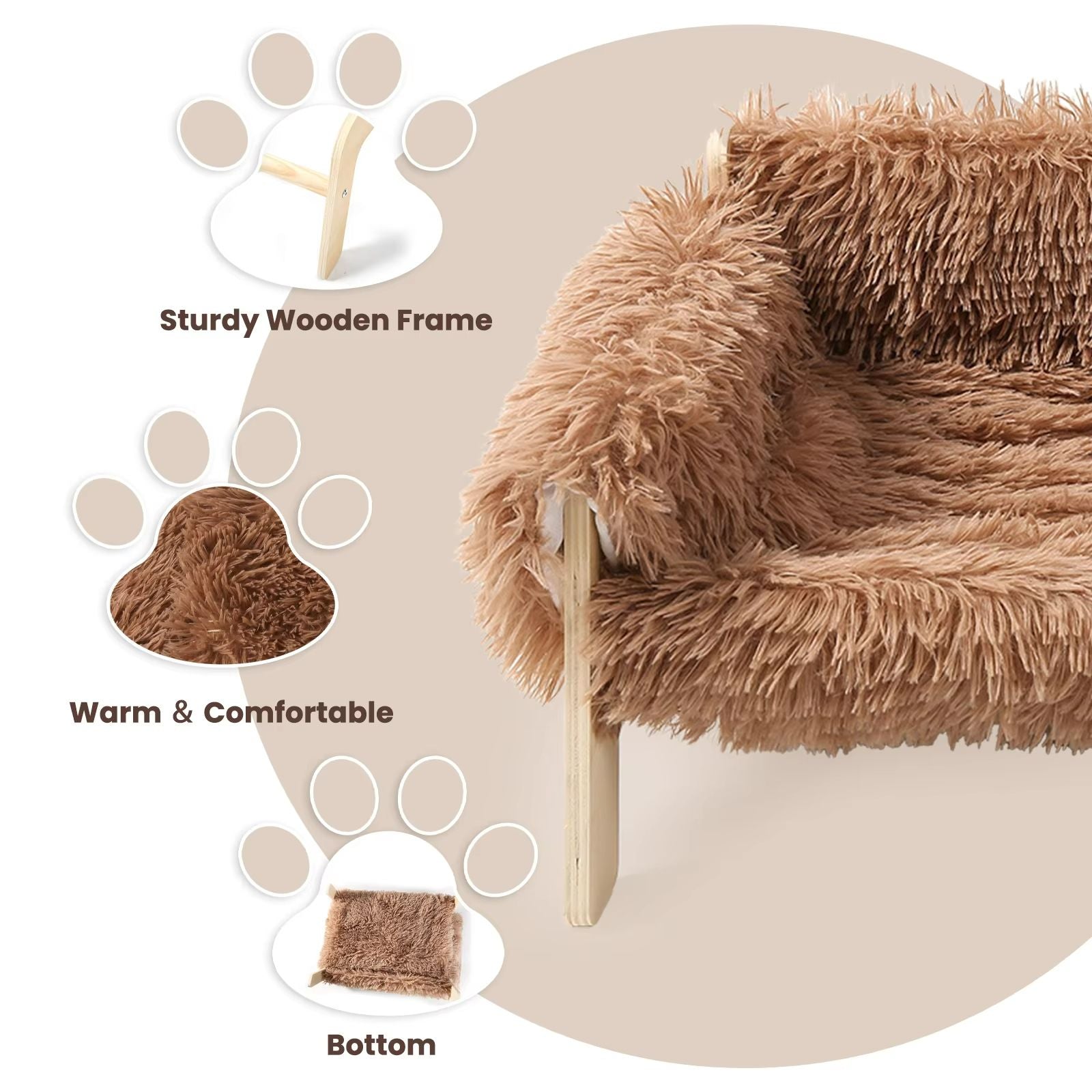 Plush Raised Cat Sofa Bed  Large Indoor Cat Bed With Wooden Legs  Soft Cushion 4