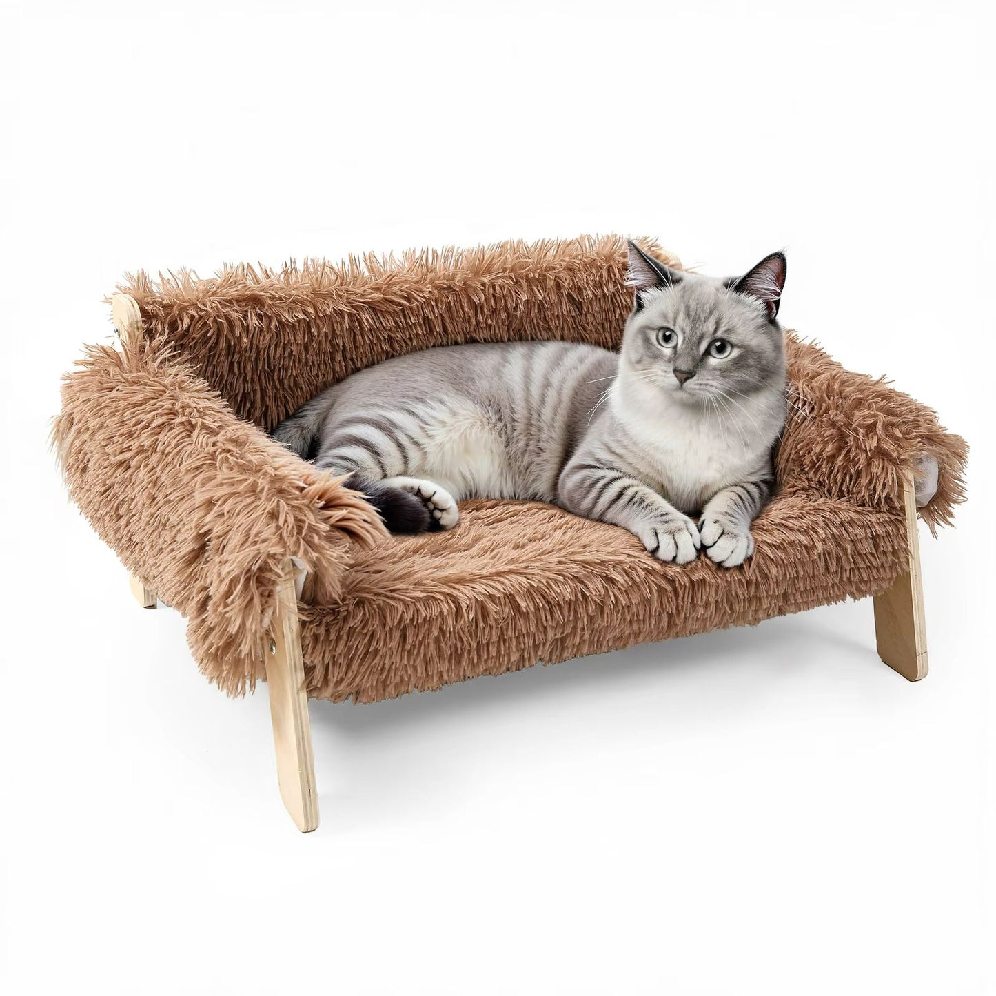 Plush Raised Cat Sofa Bed  Large Indoor Cat Bed With Wooden Legs  Soft Cushion 6