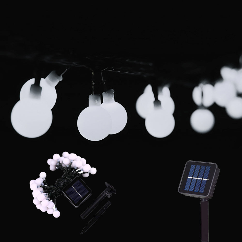 LED Solar Lamp Small White Ball, Outdoor String Fairy Lights Solar, Garden Garland for Christmas Party Decor
