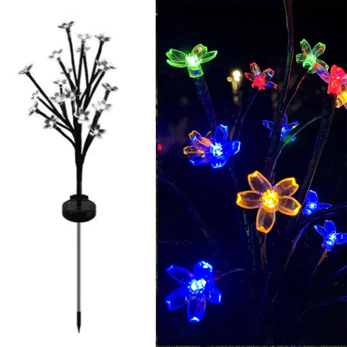 Waterproof Solar Cherry Blossom Ground Lamp Lights, Flower Powered LED Courtyard Garden Pathway Outdoor Lighting