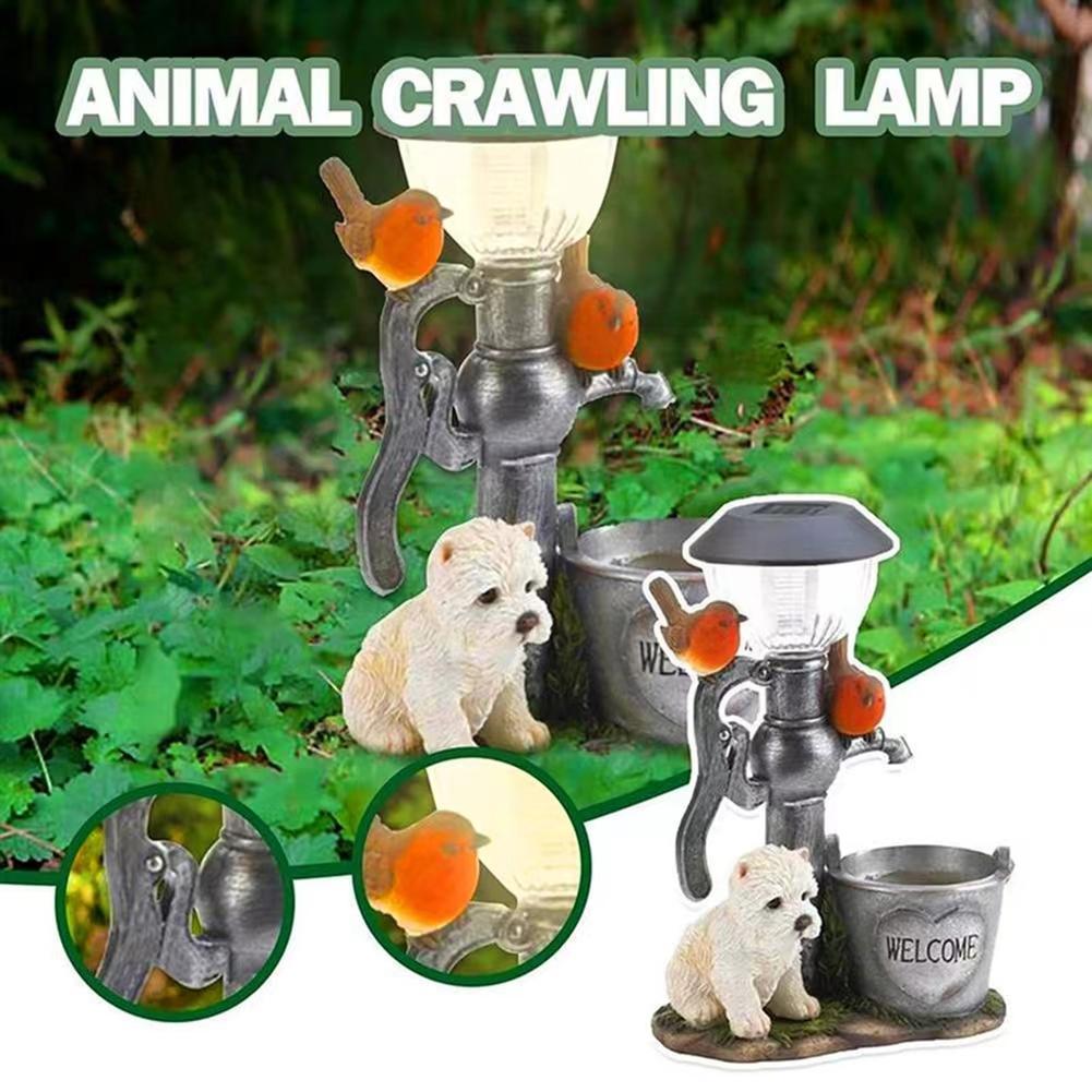 Whimsical Solar Lamp Cat Dog Statue Creative Rabbit Window Animal Light Decoration Garden And Home  1