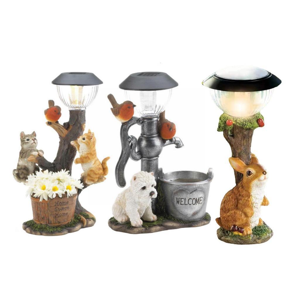 Whimsical Solar Lamp Cat Dog Statue Creative Rabbit Window Animal Light Decoration Garden And Home  5